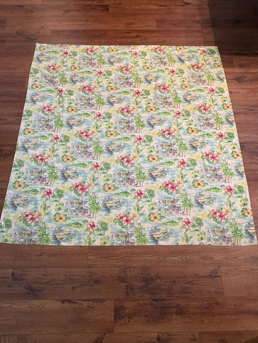 Waverly Tropical Shower Curtain 70x70 Boats Hibiscus Coastal